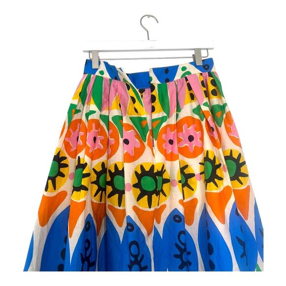 ZARA Colorful Cotton Abstract Batik African Print Pleated Maxi Skirt Size Small - Picture 8 of 10